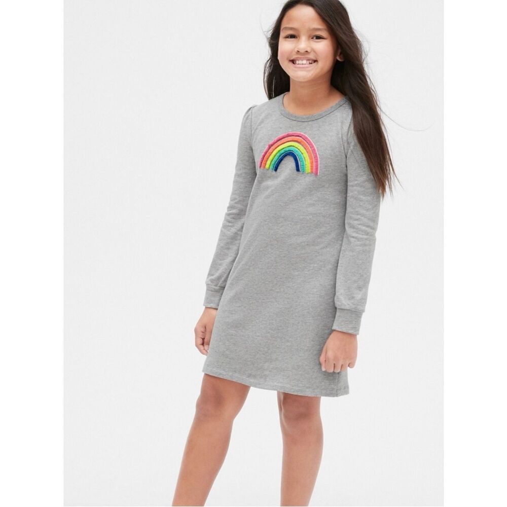 Gap Gray Fringe Rainbow Sweatshirt Dress Sz M